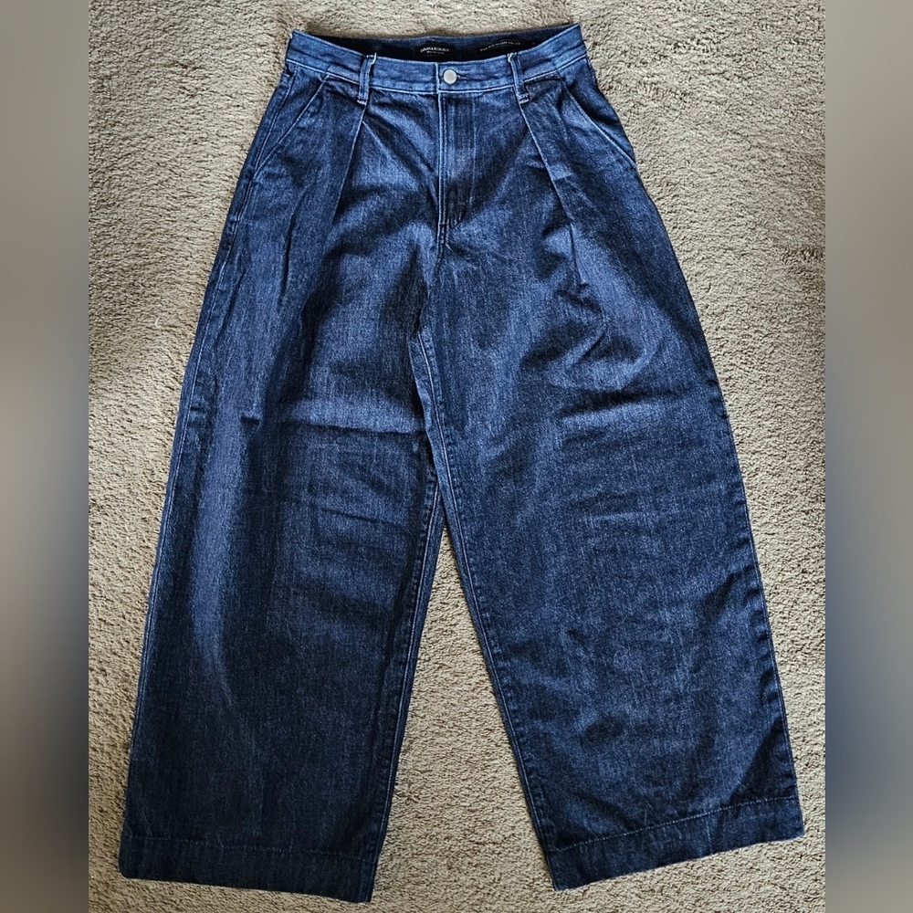 Banana Republic-Organic Cotton Ĉote High Rise Wide Leg Pleated Jeans Sz 29 - Picture 2 of 10
